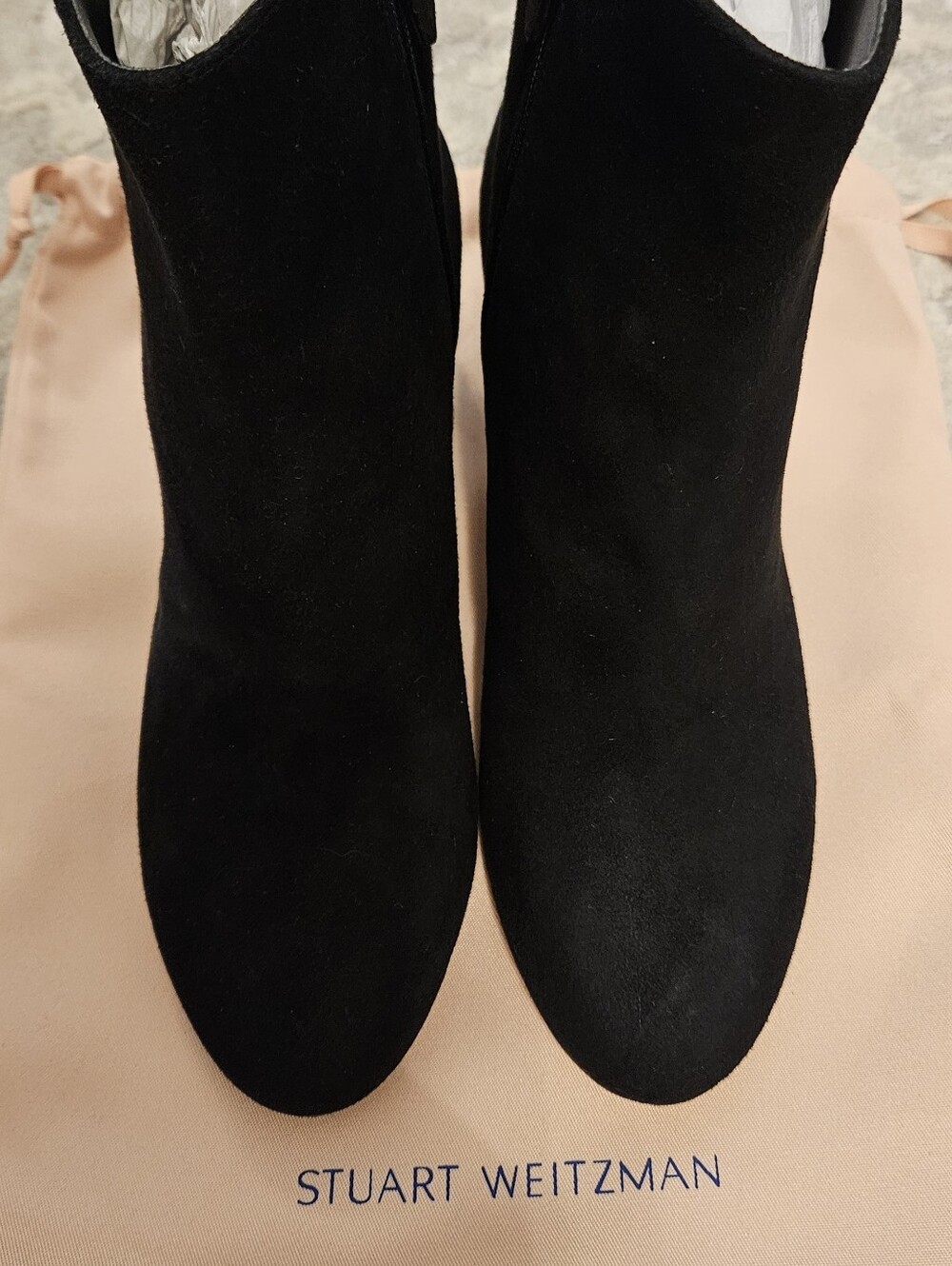 Stuart Weitzman Black Suede Block Heel Ankle Boot